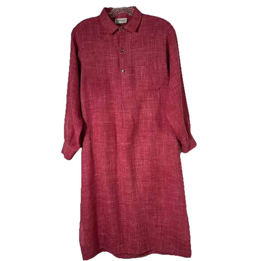 VTG Donald Davis Ireland Wool Linen Midi Tunic Shirt Dress Sz S Salmon Lagenlook - Picture 1 of 10